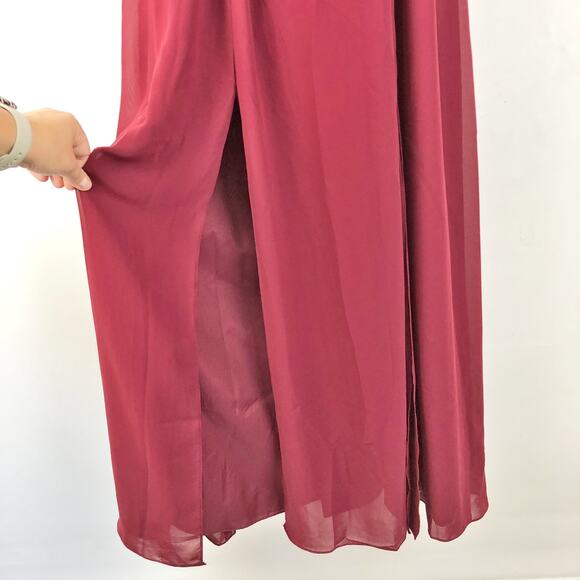 Social Bridesmaids Womens Strapless Maxi Dress 4 Red Sweetheart Neck Slits NWT - Picture 6 of 8